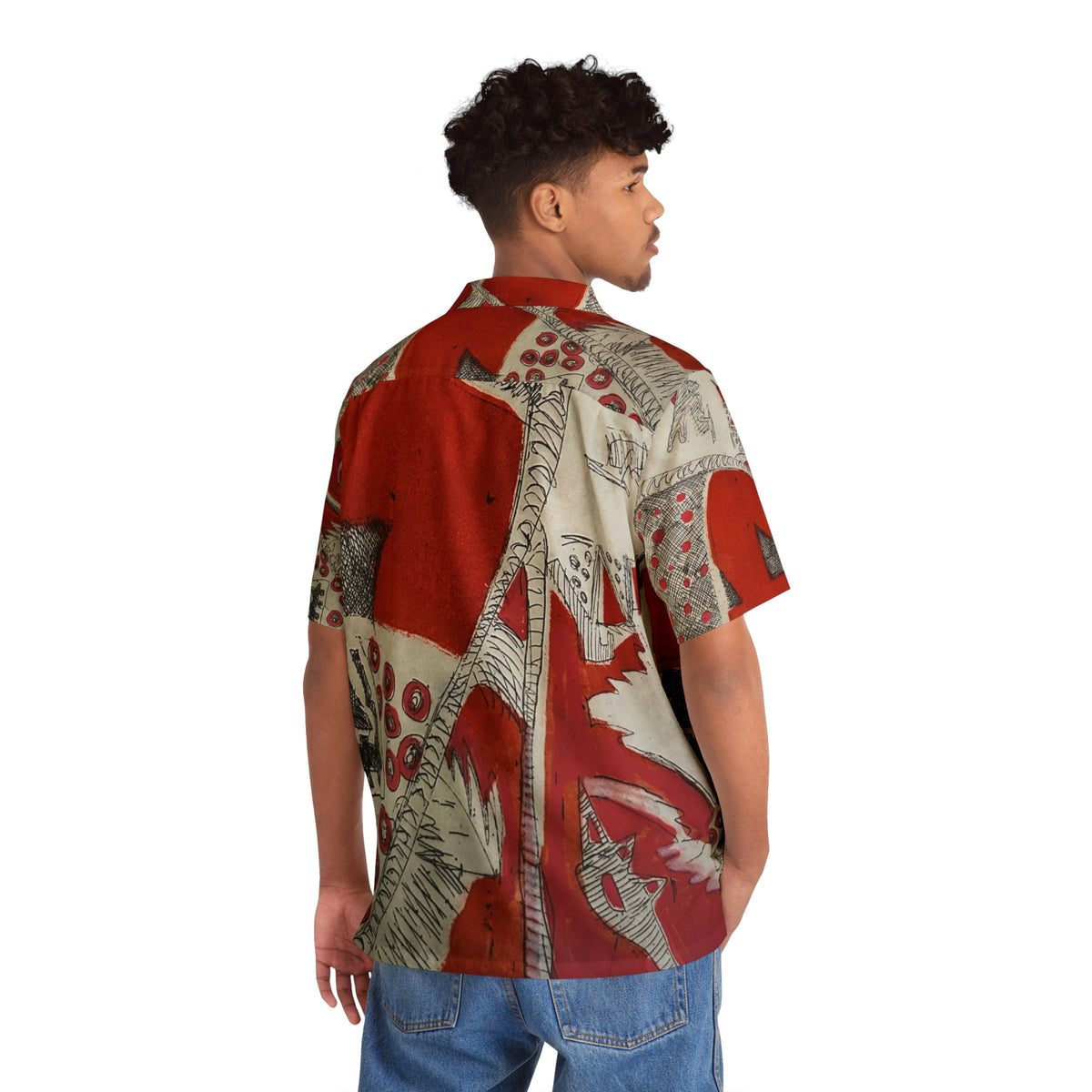 Red Primtive Abstract Hawaiian Shirt