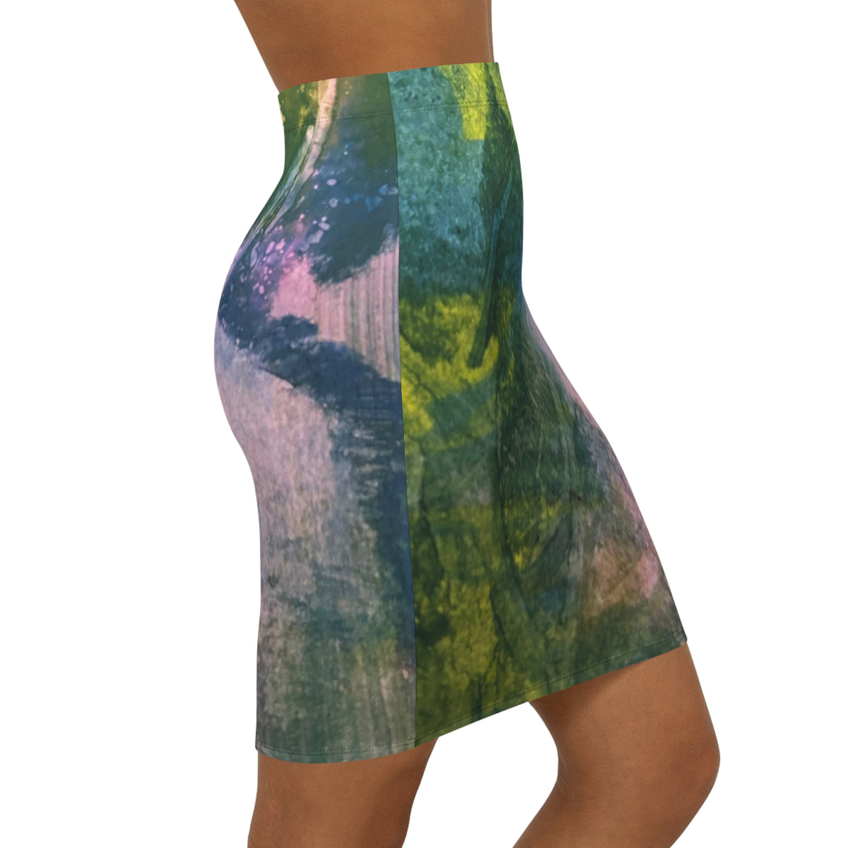 Colour Weave Abstract Art Pencil Skirt, Printed Wearable Art, Mid Waist Stretch Skirt