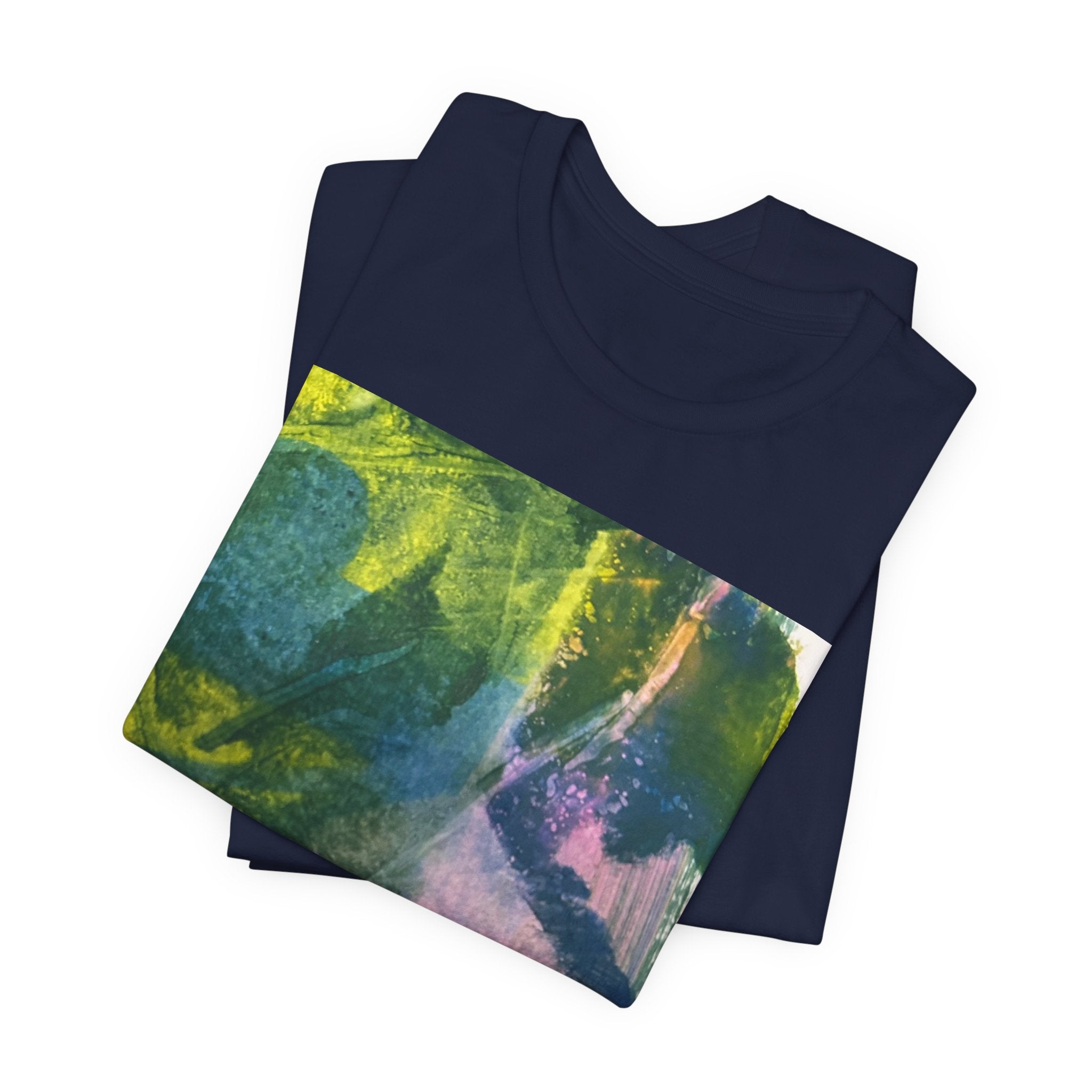 Abstract Green Blue Texture T-Shirt | Painterly Square Print
