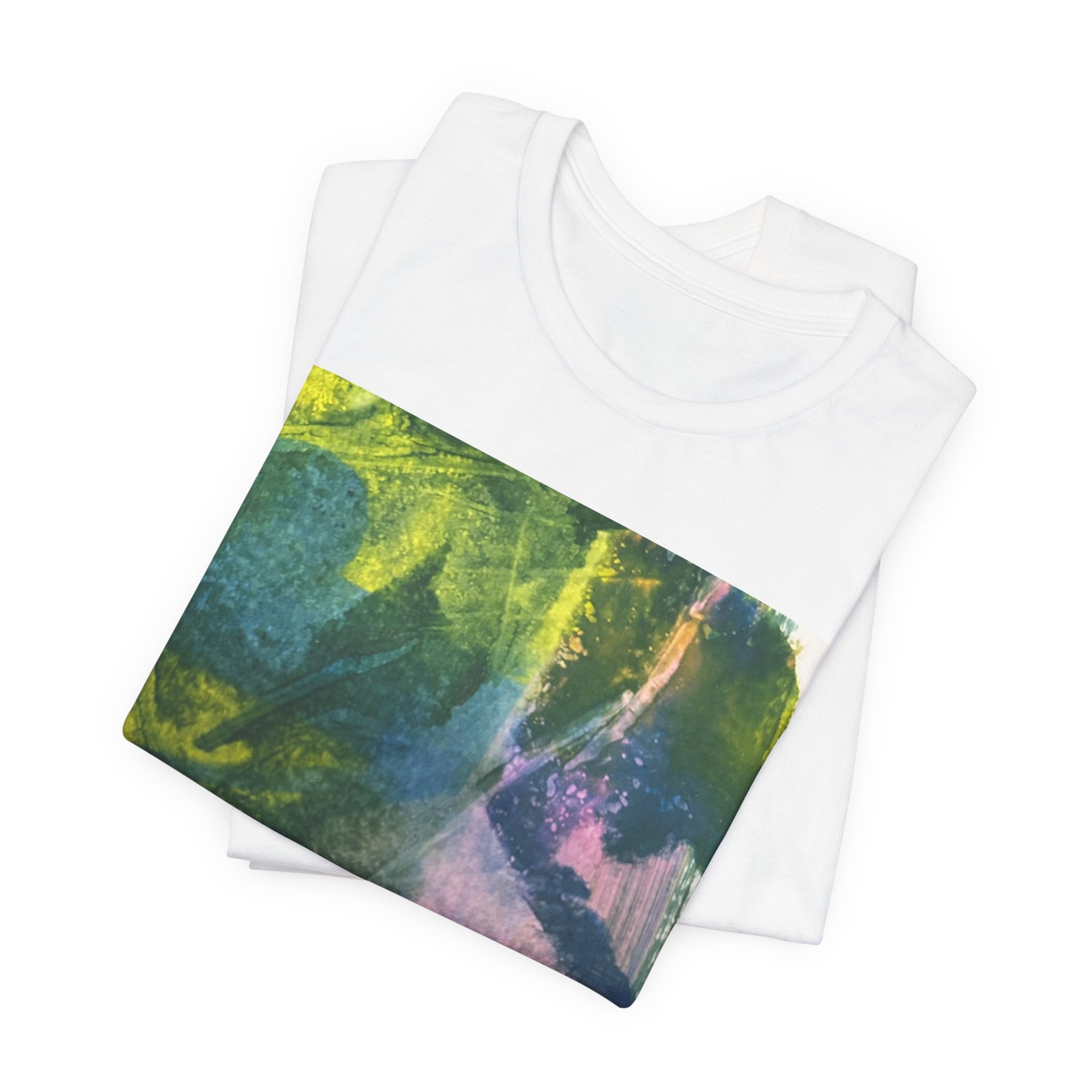 Abstract Green Blue Texture T-Shirt | Painterly Square Print