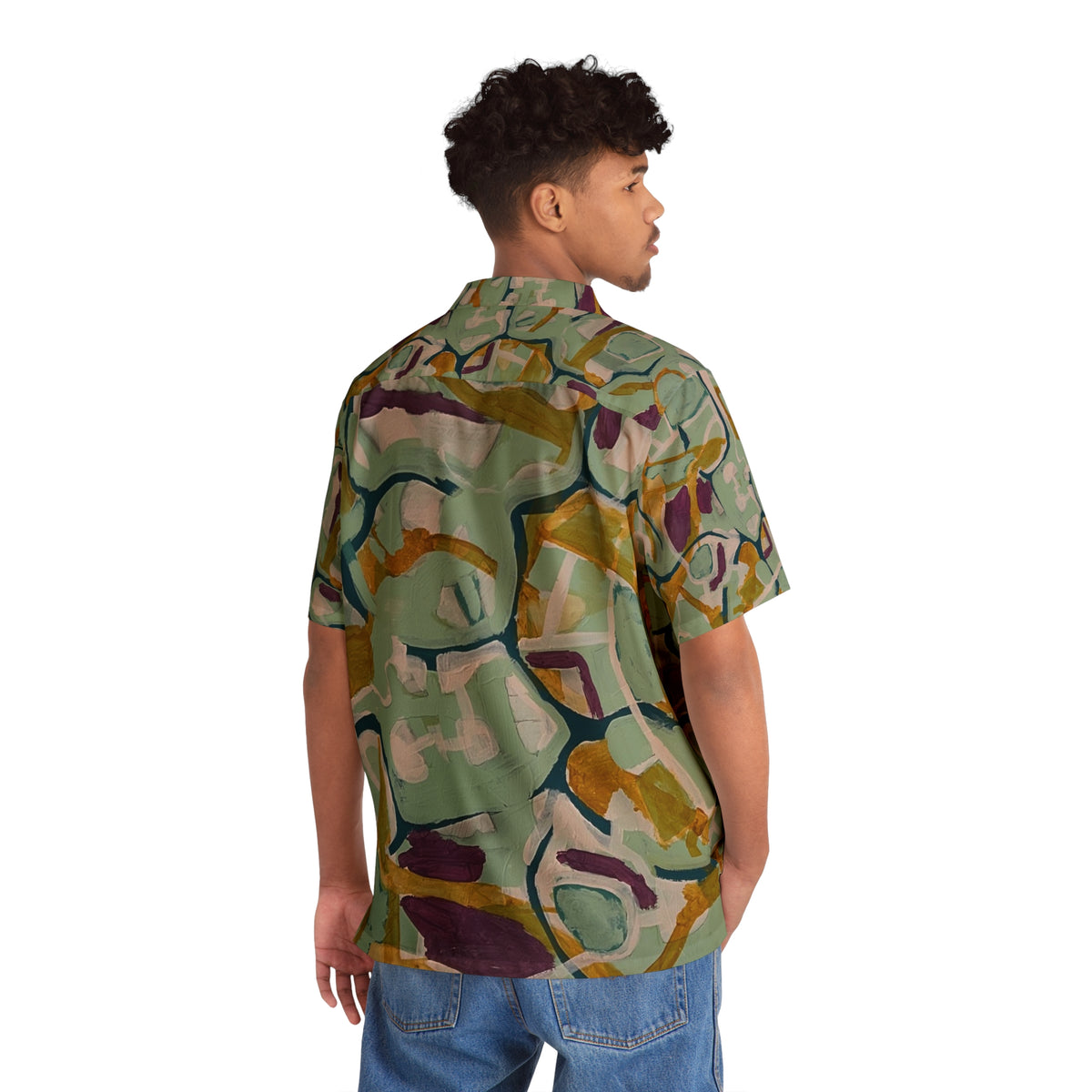 Painted Rhythm Abstract Hawaiian Shirt — Mint Green Patterned AOP Camp Shirt