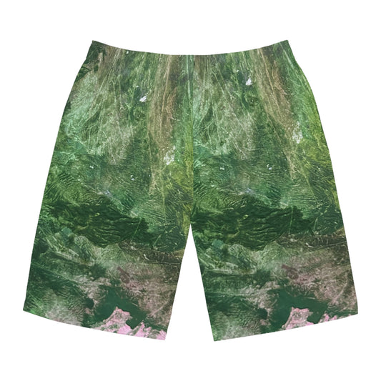 Jungle Green Print Board Shorts — Green Nature AOP Swim Trunks