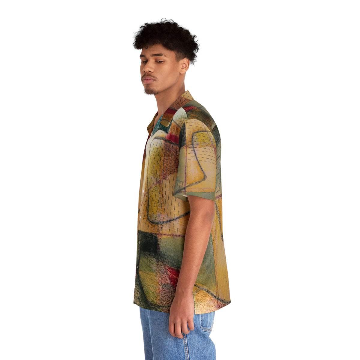 Colour Echo Retro Hawaiian Shirt - Vintage Geometric All-Over Print
