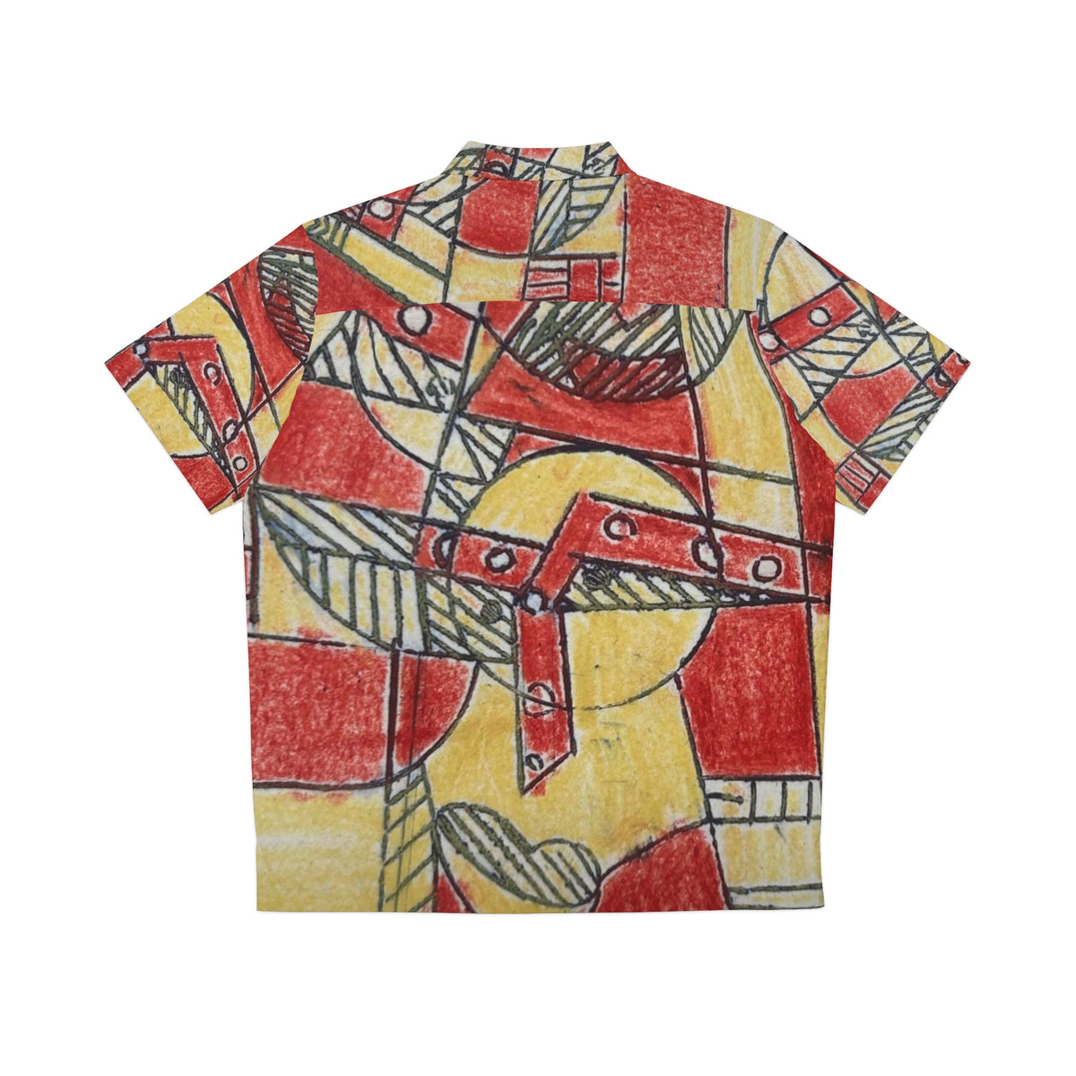 Abstract Golden Yellow & Red Geometric Hawaiian Shirt