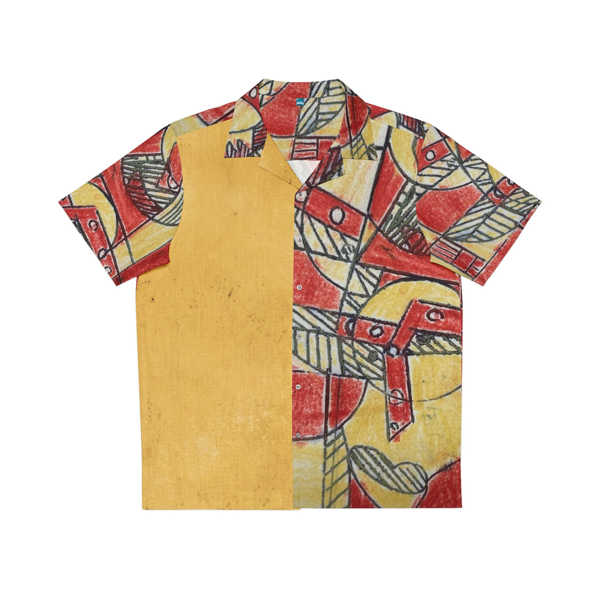 Abstract Golden Yellow & Red Geometric Hawaiian Shirt