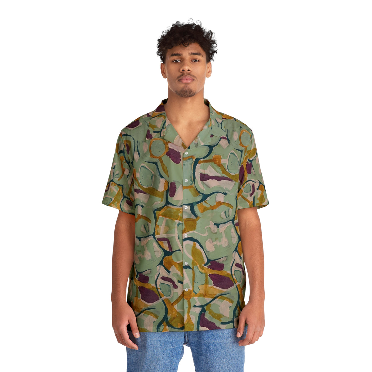 Painted Rhythm Abstract Hawaiian Shirt — Mint Green Patterned AOP Camp Shirt