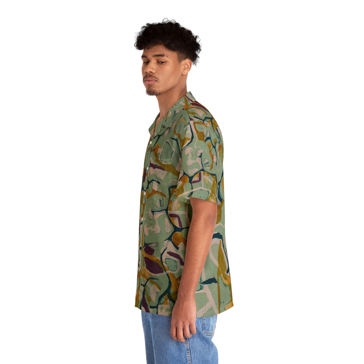 Painted Rhythm Abstract Hawaiian Shirt — Mint Green Patterned AOP Camp Shirt