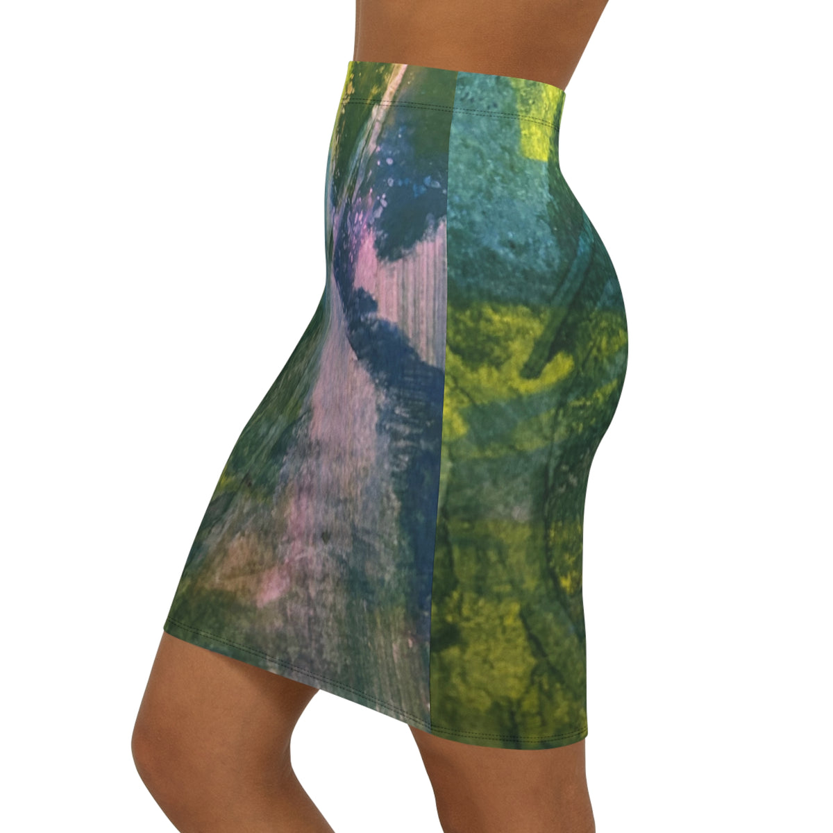 Colour Weave Abstract Art Pencil Skirt, Printed Wearable Art, Mid Waist Stretch Skirt
