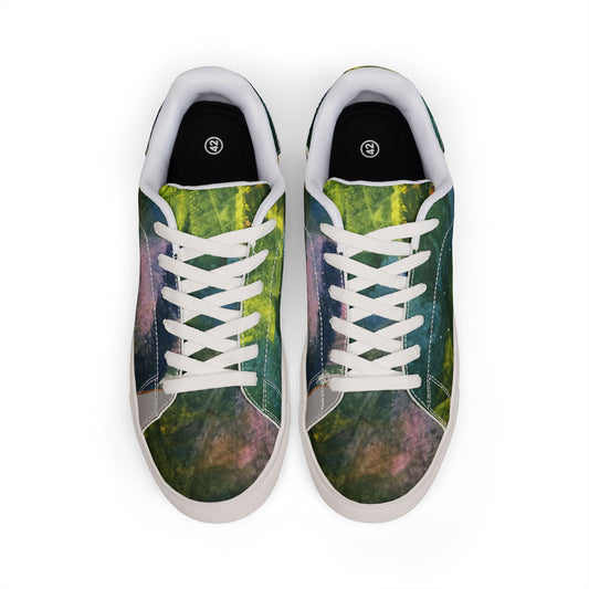 Men's Low-Top Leather Sneakers — Watercolour Rainforest