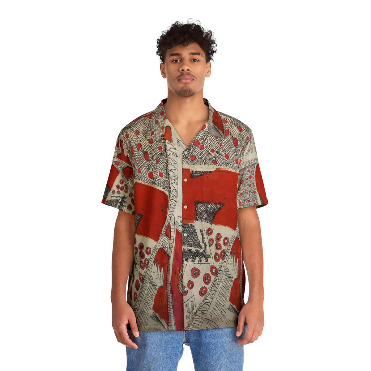 Red Primtive Abstract Hawaiian Shirt
