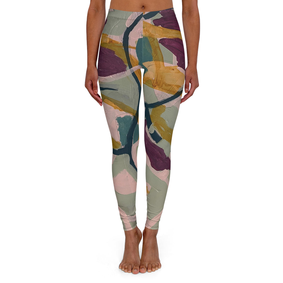 Painted Rhythm Abstract Print Leggings — Women's Casual Spandex AOP