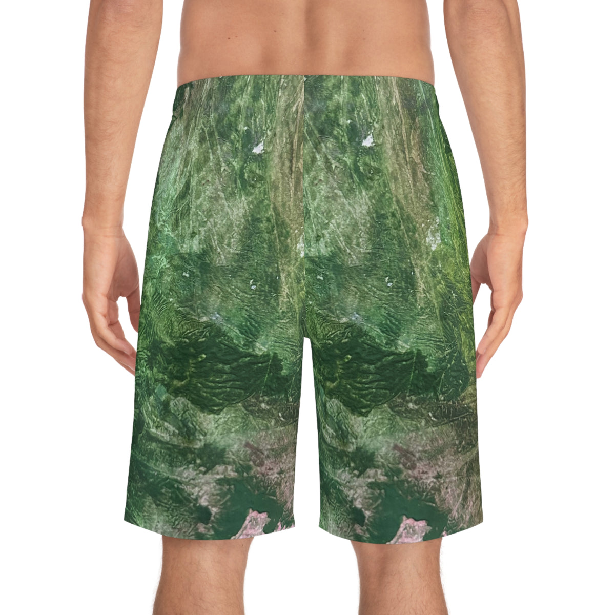 Jungle Green Print Board Shorts — Green Nature AOP Swim Trunks