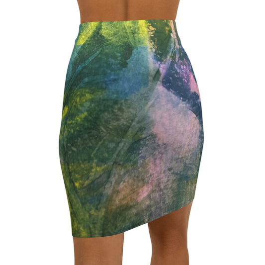 Colour Weave Abstract Art Pencil Skirt, Printed Wearable Art, Mid Waist Stretch Skirt