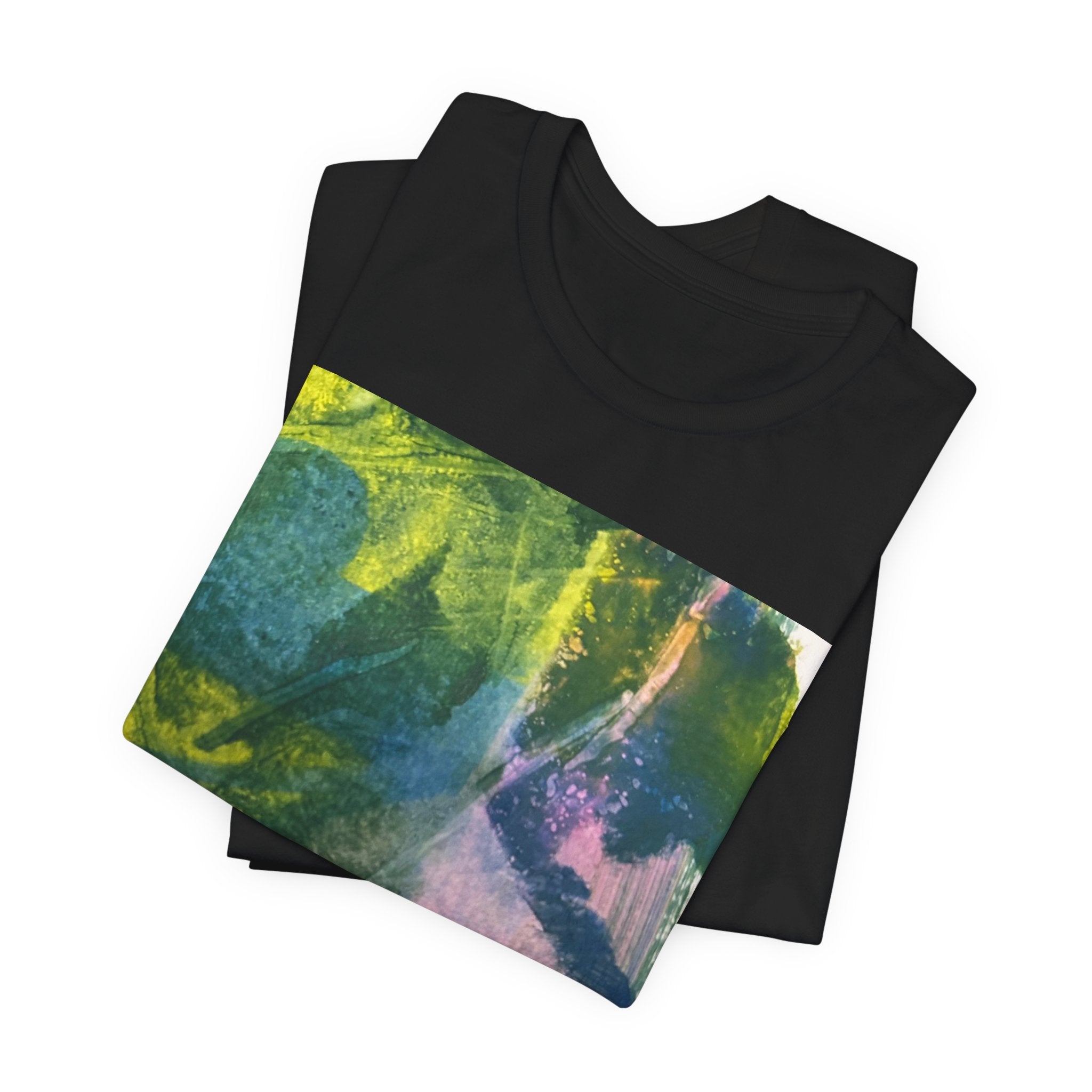 Abstract Green Blue Texture T-Shirt | Painterly Square Print