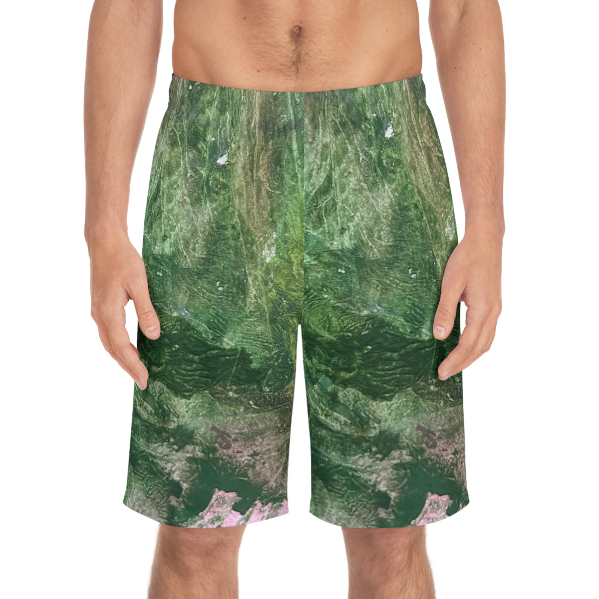 Jungle Green Print Board Shorts — Green Nature AOP Swim Trunks
